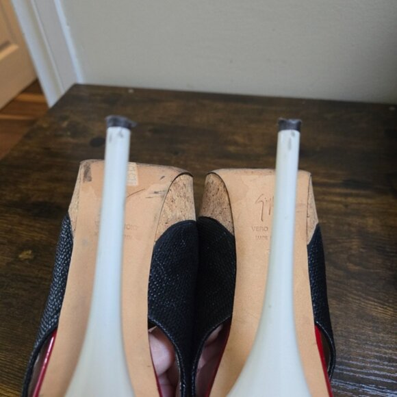 Giuseppe Zanotti Black Canvas Patent Leather Cork Platform Slingback Pumps - Picture 10 of 11